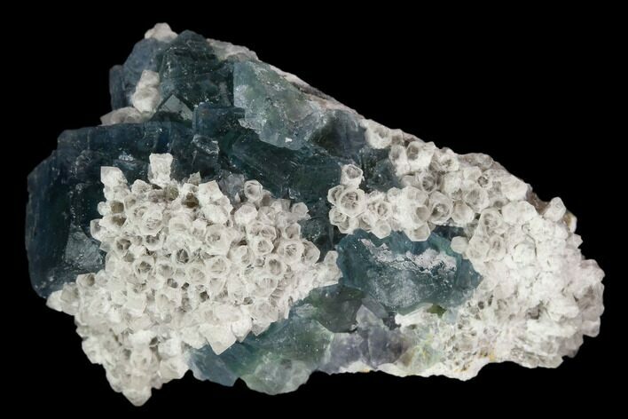 Cubic, Blue-Green Fluorite Crystals on Quartz - China #128553